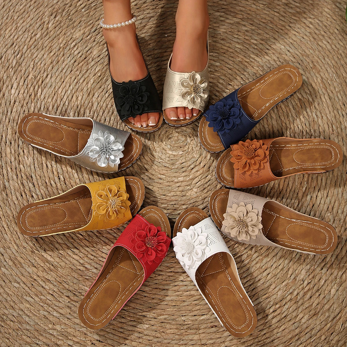 Floral woven platform sandals