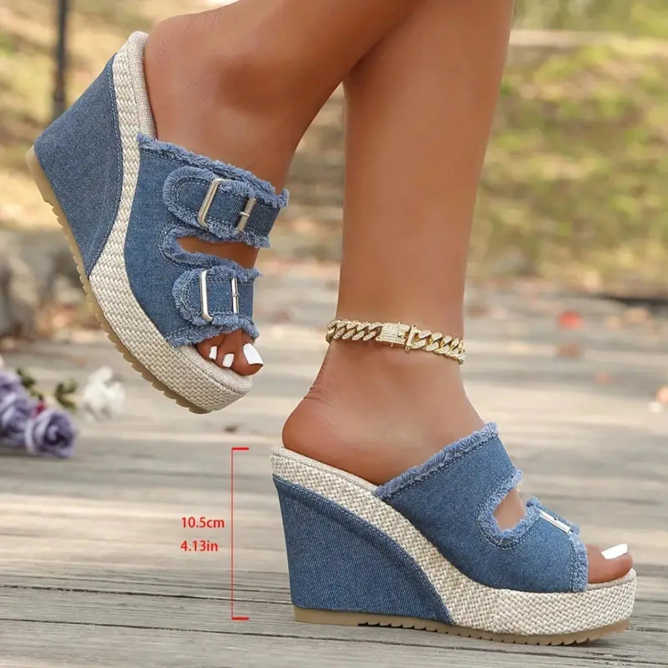 Denim wedge sandals